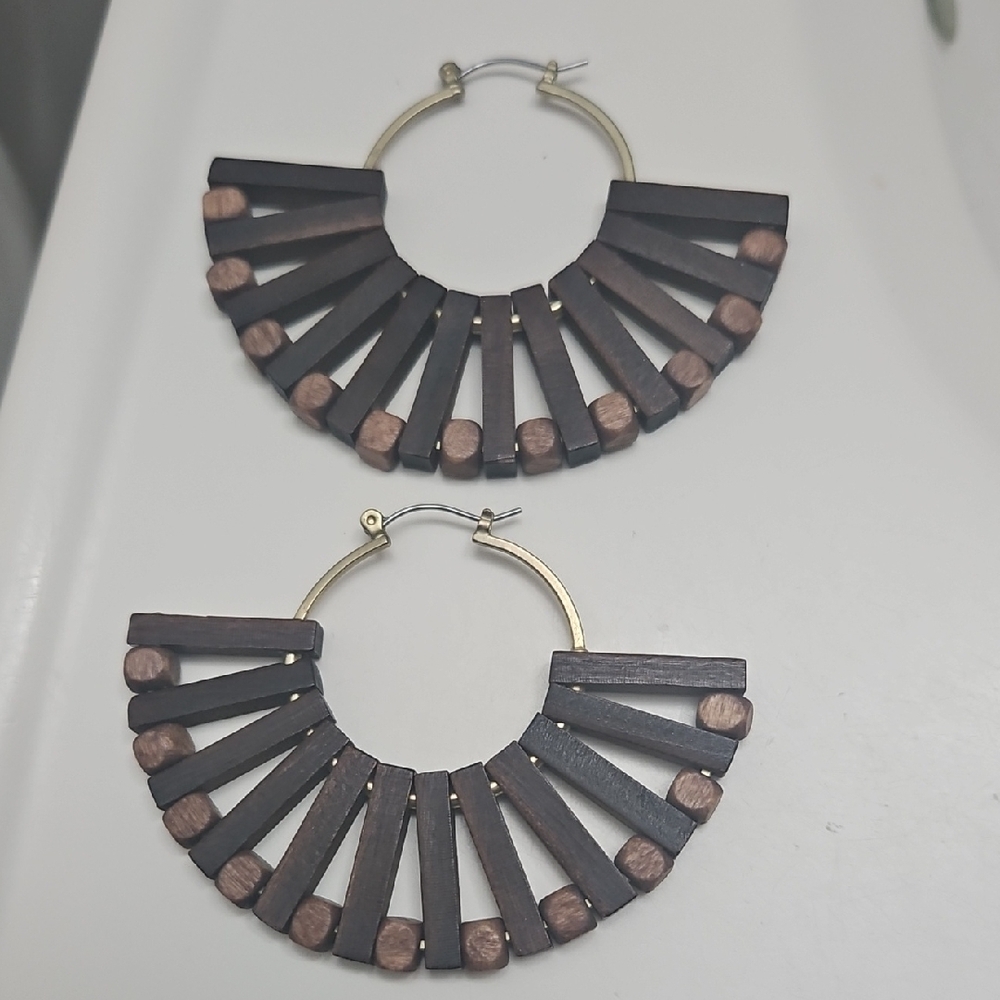 Anthropology Elegant Black and Brown Hoop Earrings